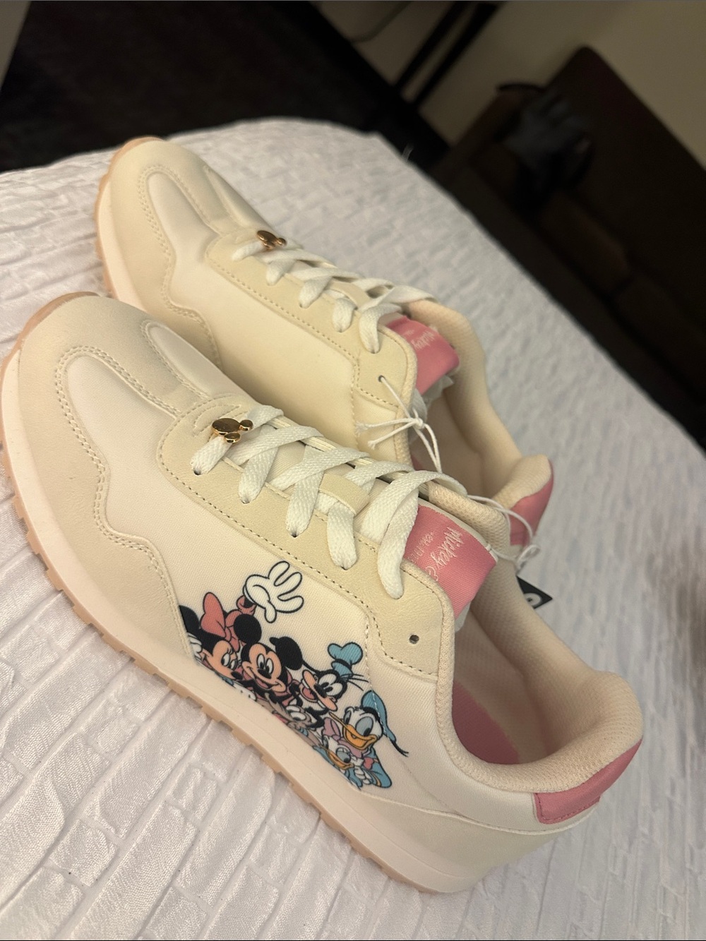 Disney Cream Sneakers with Pink Accents and Minnie & Friends